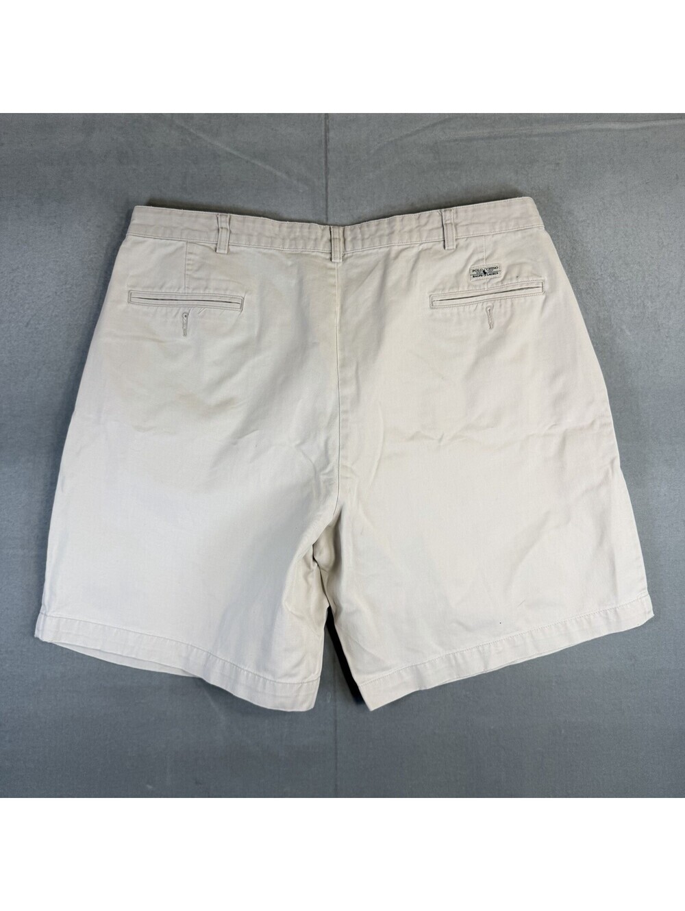 Vintage 90s Polo Ralph Lauren Tyler Shorts Mens 40 Cream Navy Pleated Chino 8.5" - Picture 2 of 7